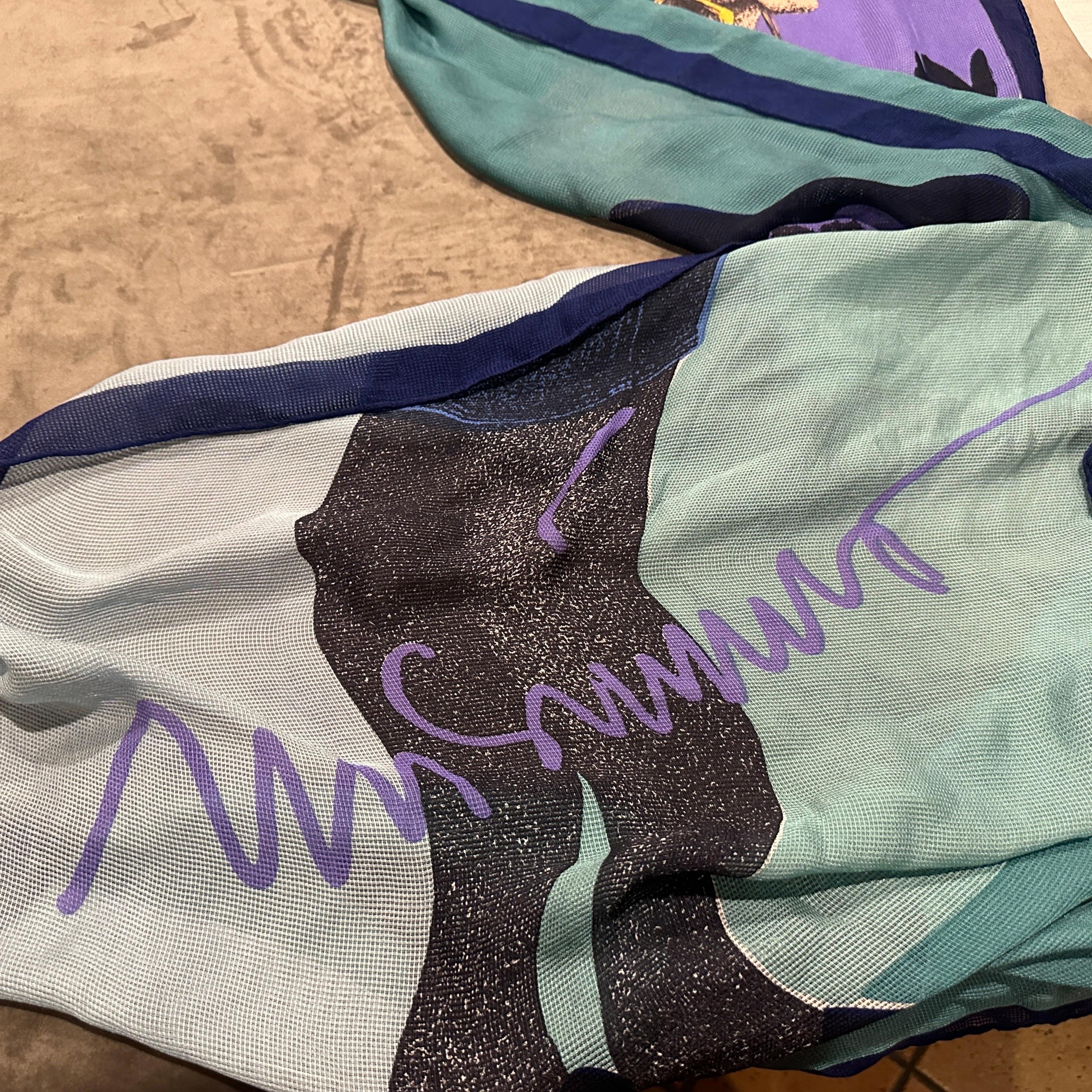 1980s Iconic illustrated Scarf by Franco Moschino For Sale 5