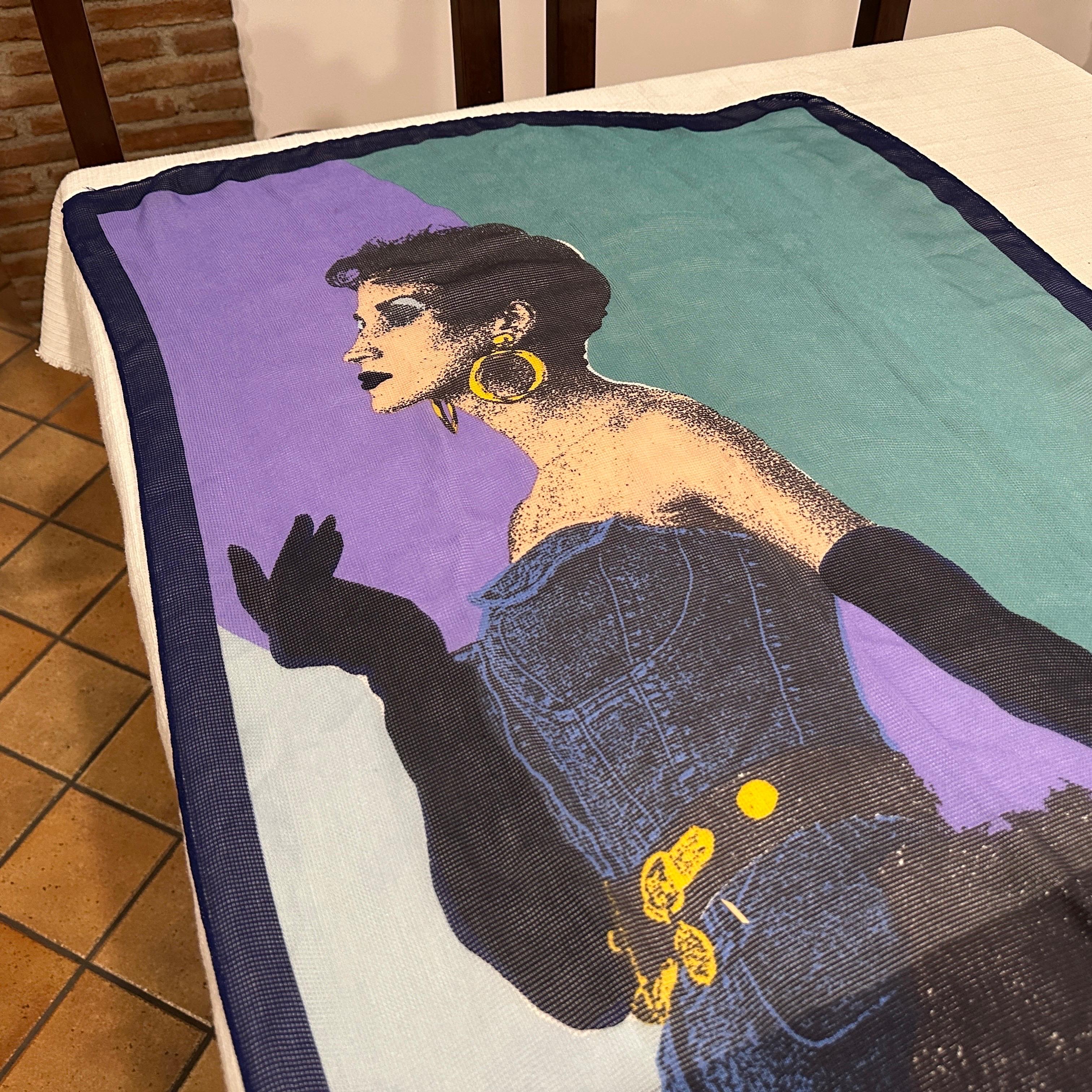 1980s Iconic illustrated Scarf by Franco Moschino For Sale 7