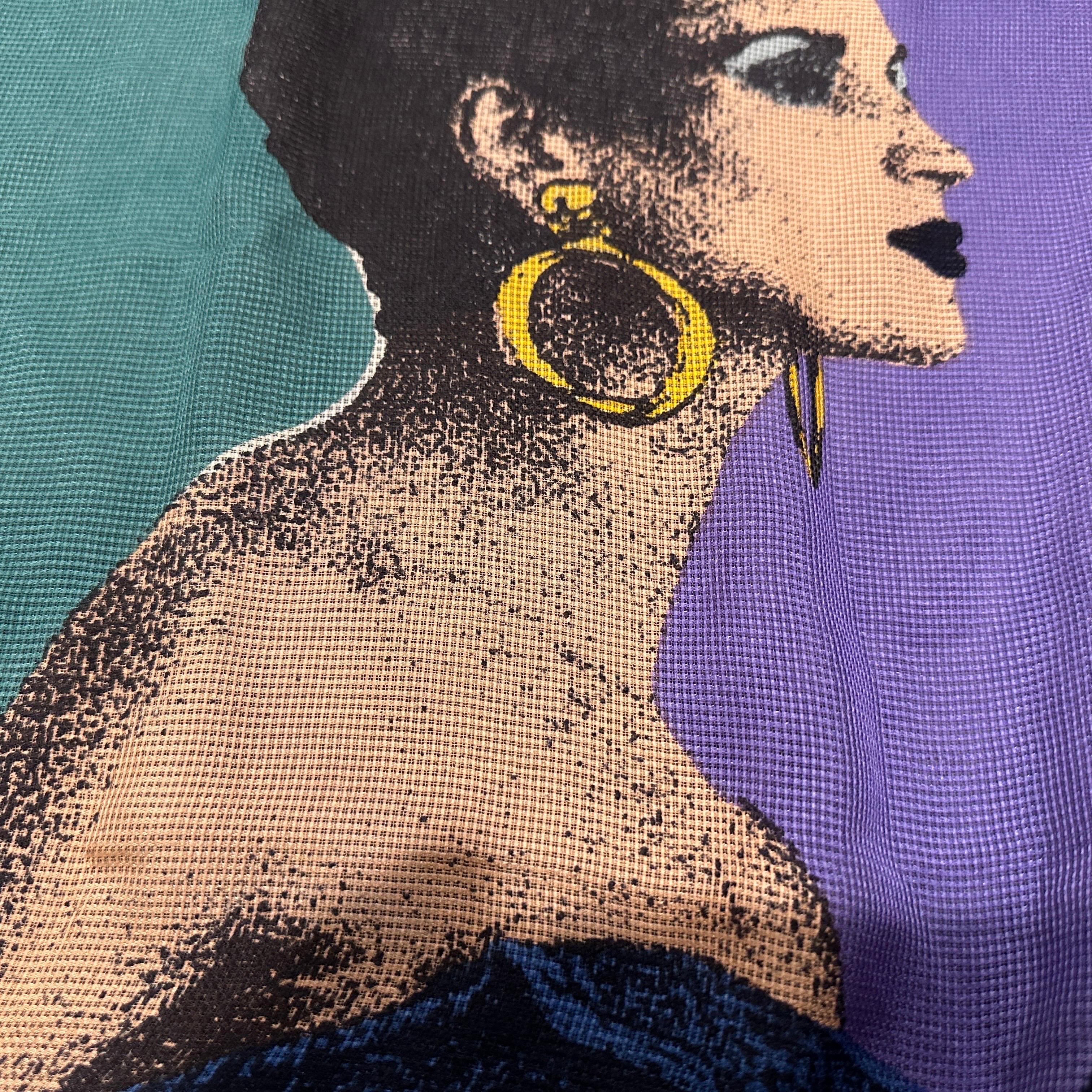 1980s Iconic illustrated Scarf by Franco Moschino For Sale 8