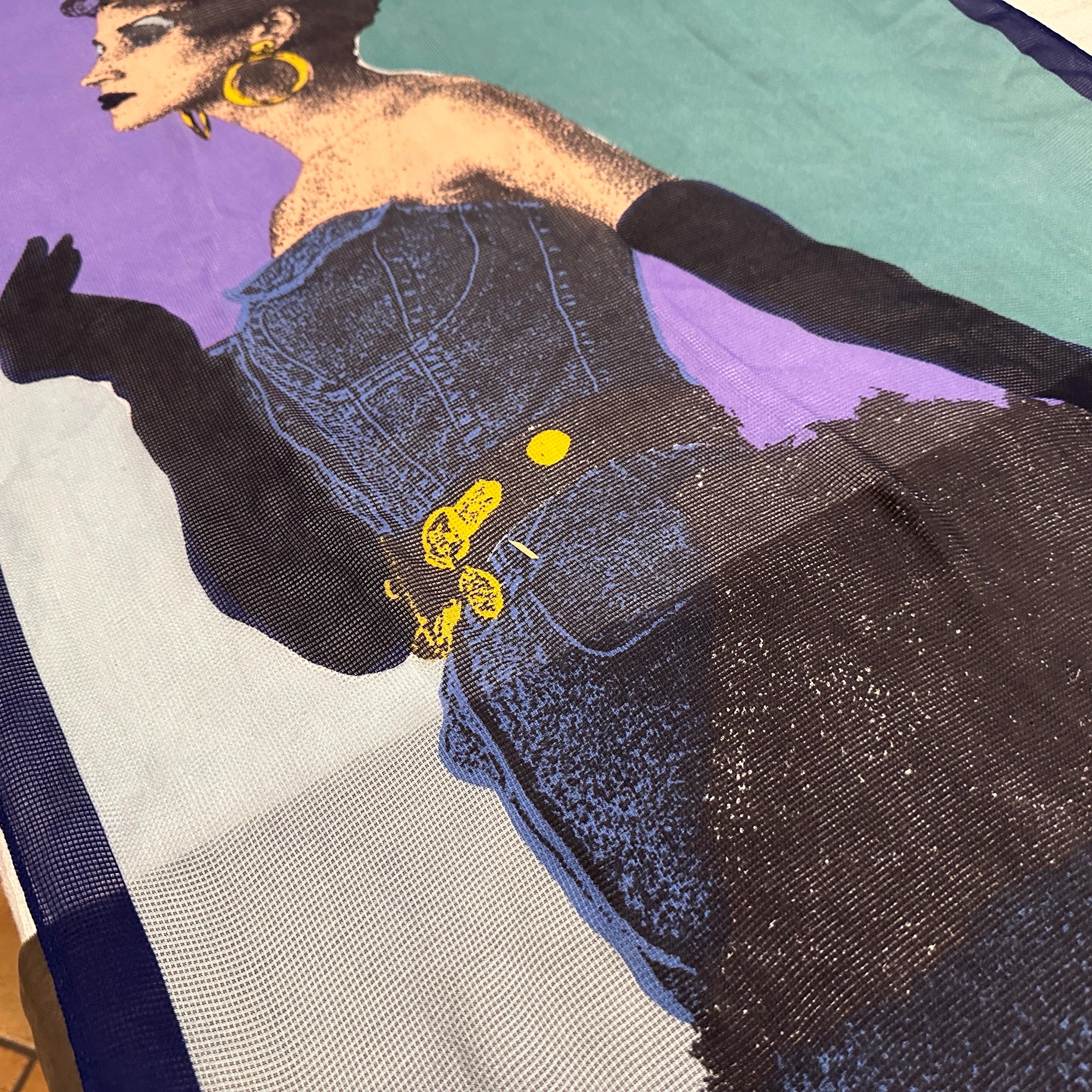 1980s Iconic illustrated Scarf by Franco Moschino For Sale 10