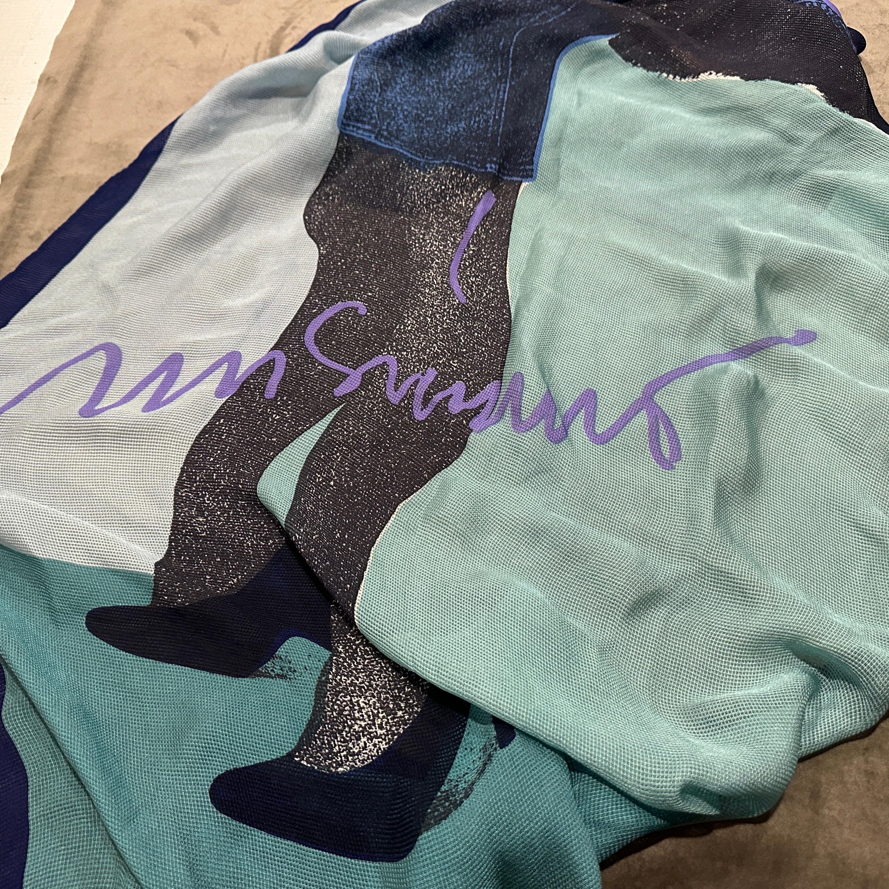 1980s Iconic illustrated Scarf by Franco Moschino For Sale 11