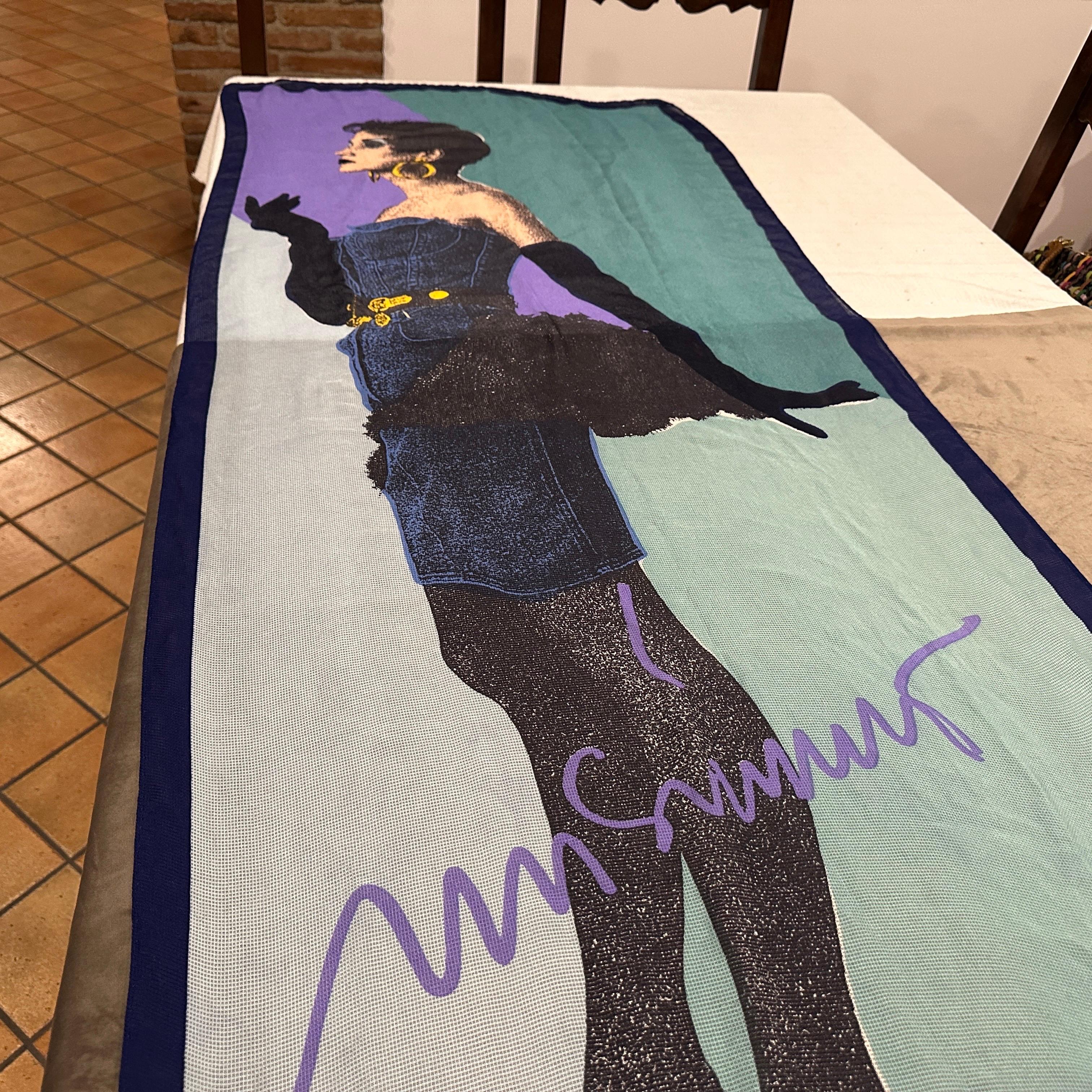 Women's 1980s Iconic illustrated Scarf by Franco Moschino For Sale