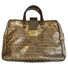 1980s Iconic Plastic and Leather Continuous Logo Large Top Handle Bag by Fendi