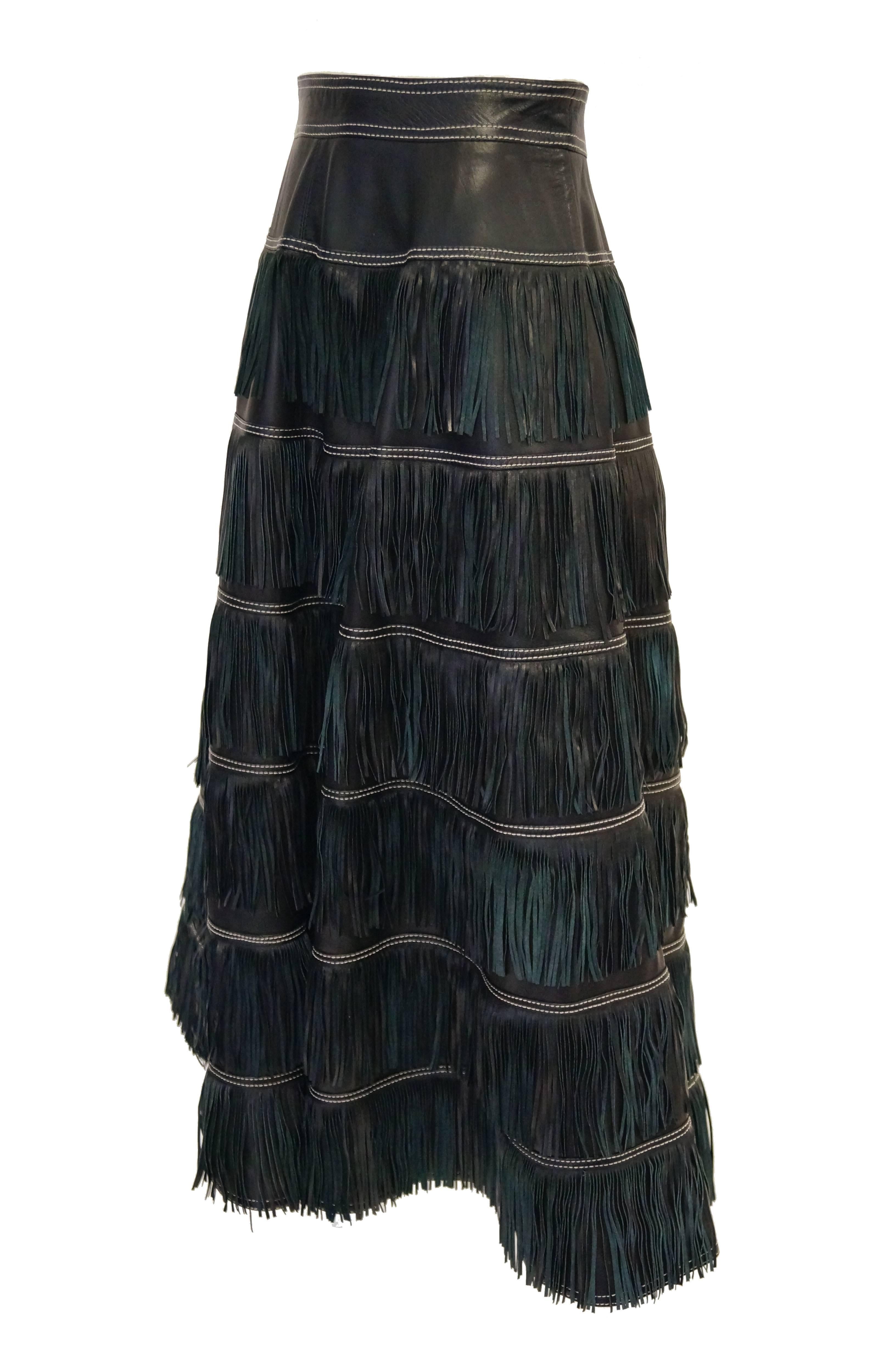 Versace Leather Fringe Midi Skirt, 1980s  In Excellent Condition In Houston, TX