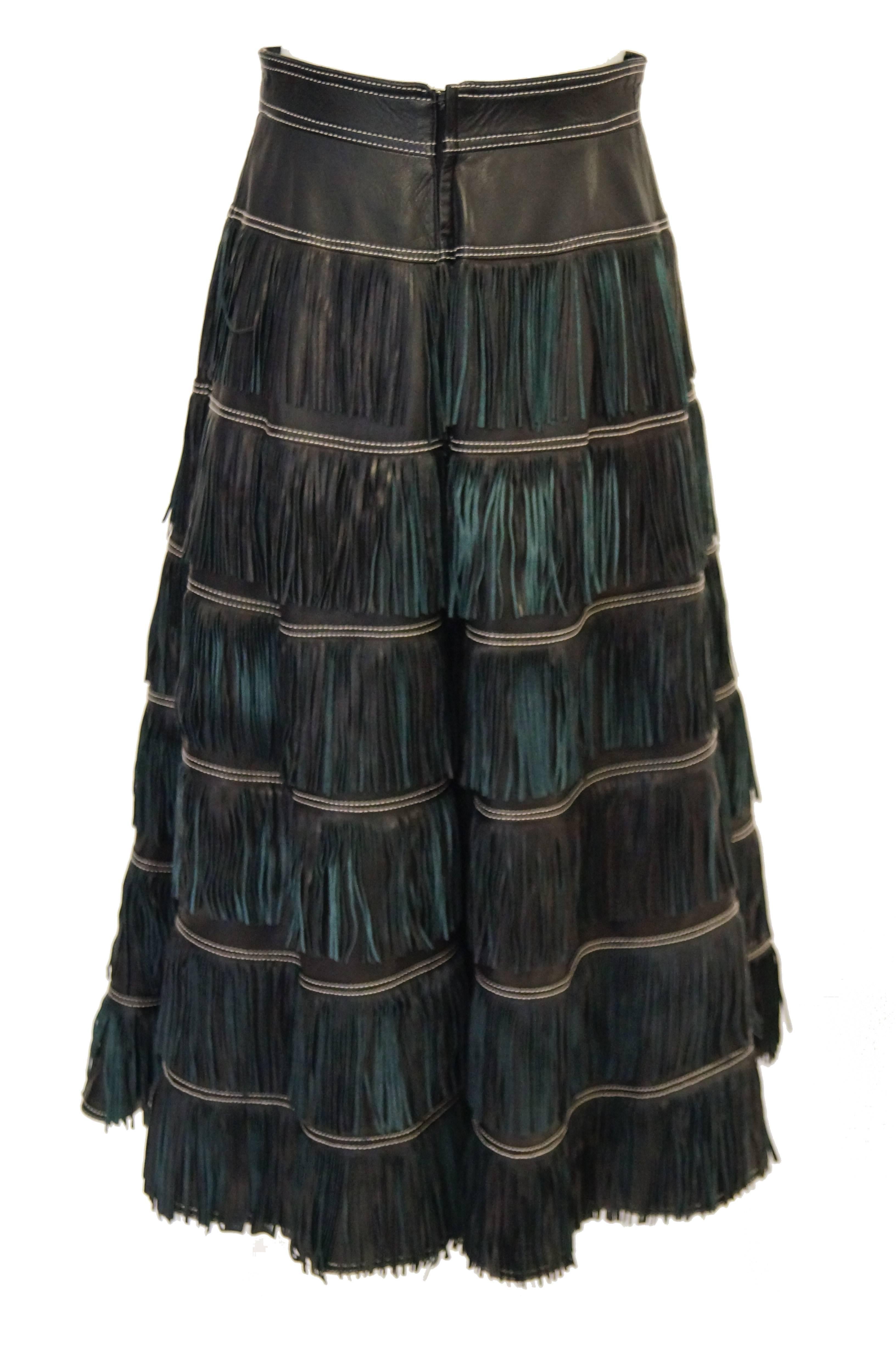 Versace Leather Fringe Midi Skirt, 1980s  1