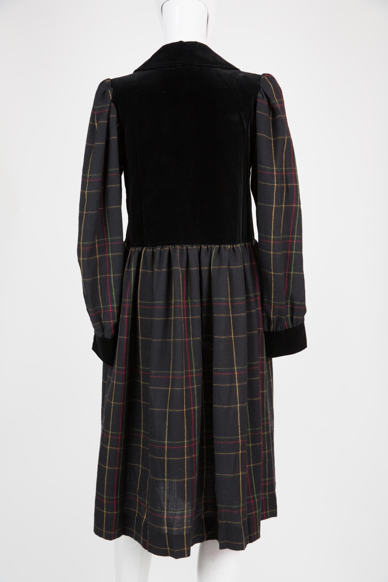 Black  1980s Iconic Yves Saint Laurent Velvet and Checks Dress 