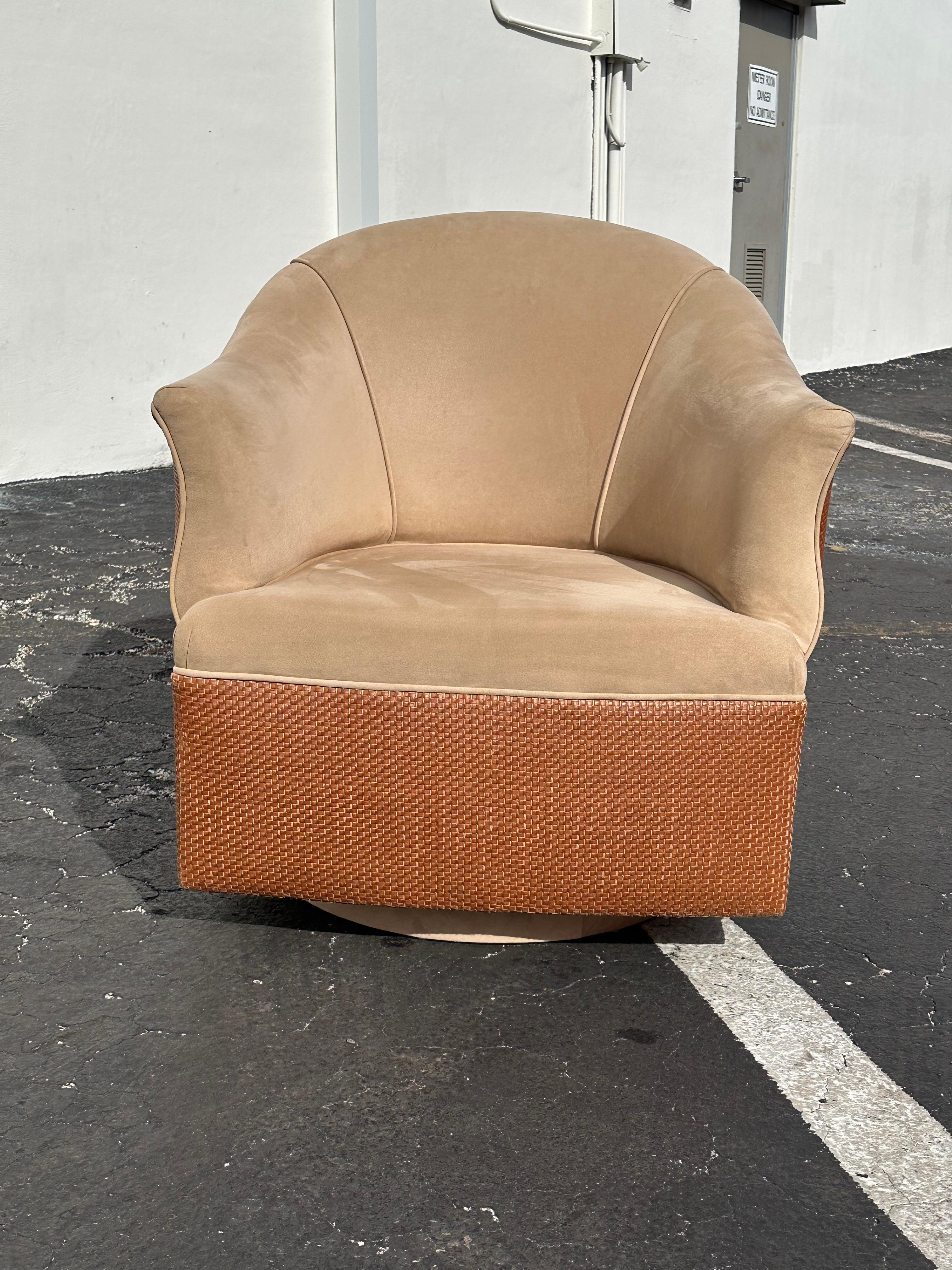 1980s Immaculate Milo Baughman Woven Leather Jute Rope Swivel Chairs, Set of 2 6