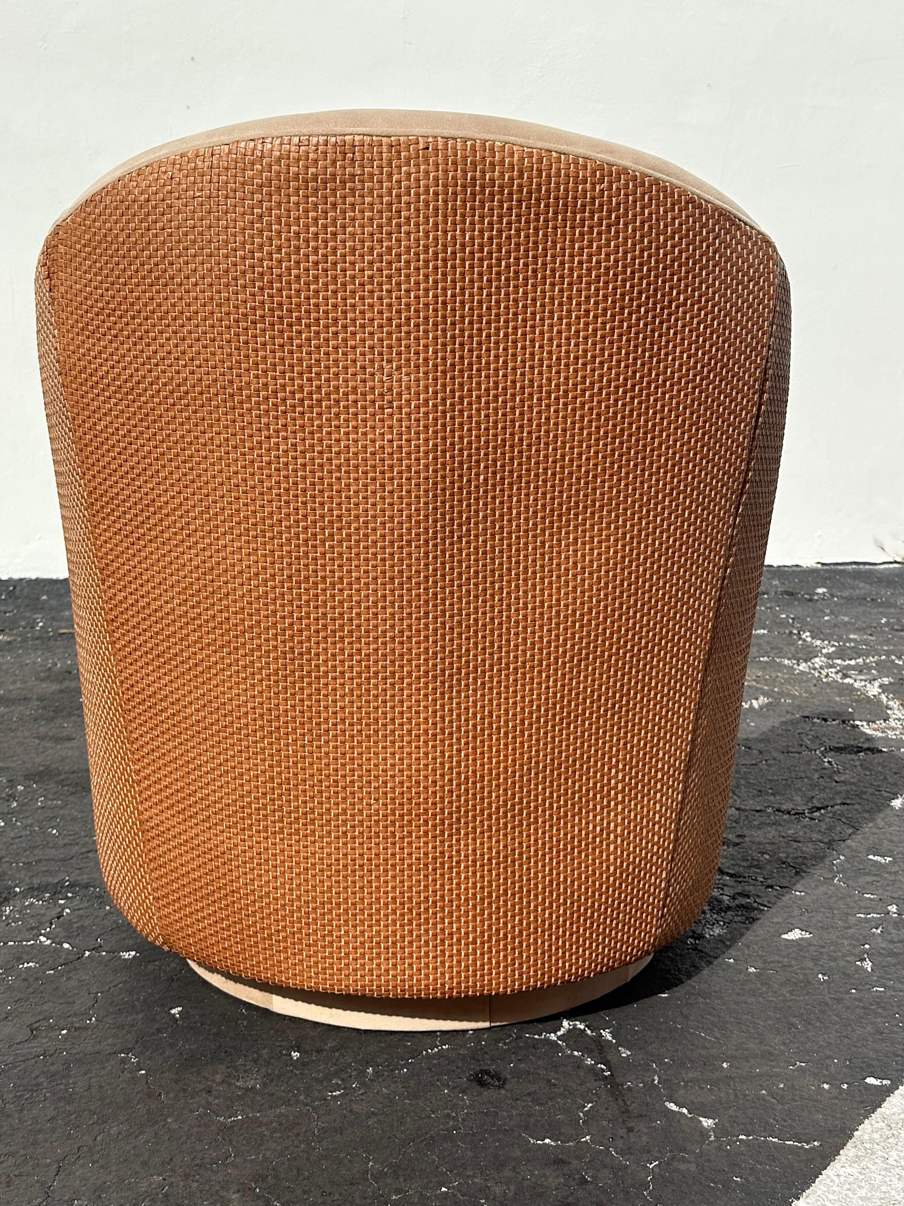 1980s Immaculate Milo Baughman Woven Leather Jute Rope Swivel Chairs, Set of 2 8