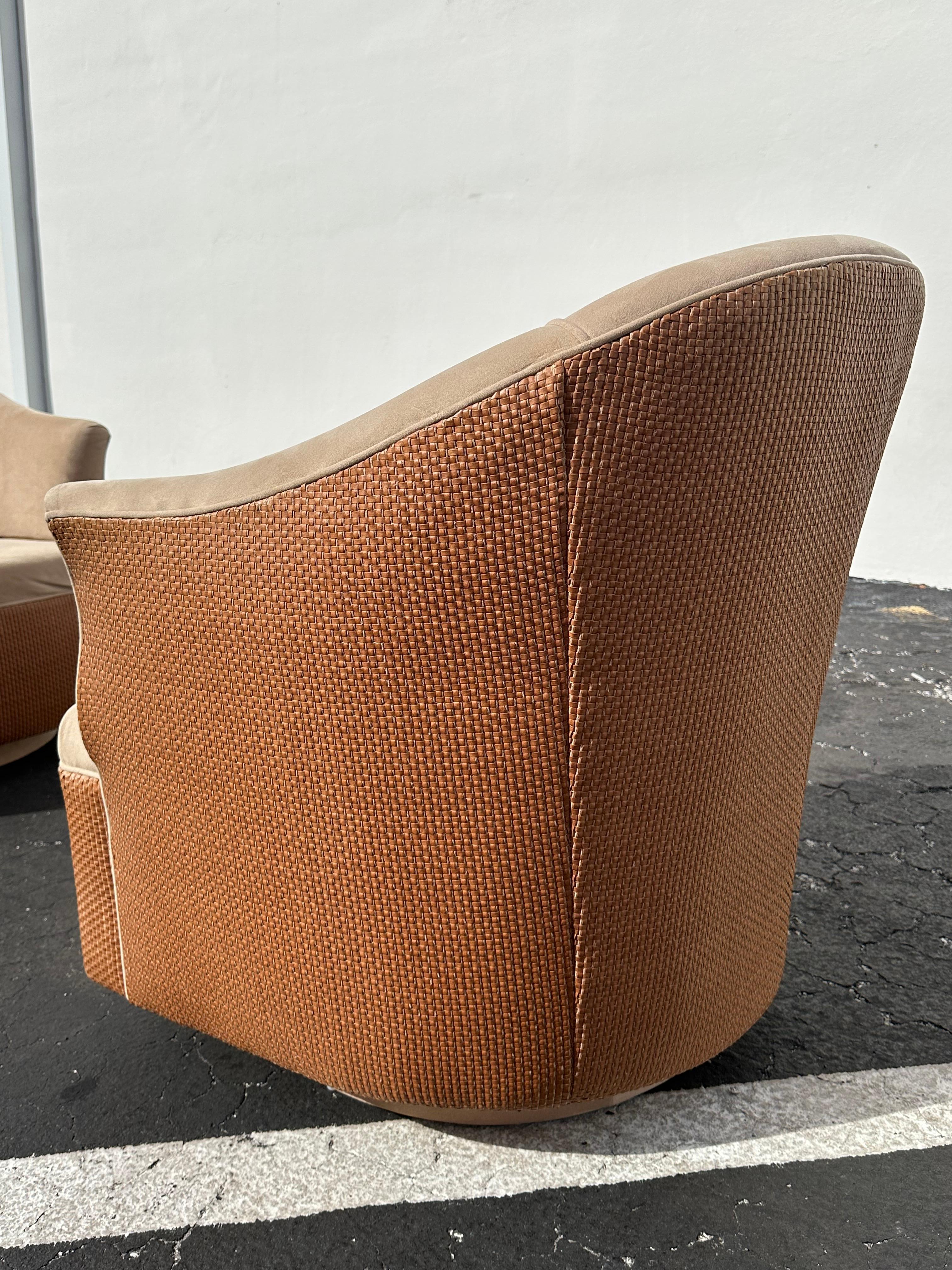 1980s Immaculate Milo Baughman Woven Leather Jute Rope Swivel Chairs, Set of 2 9