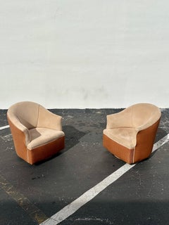 1980s Immaculate Milo Baughman Woven Leather Jute Rope Swivel Chairs, Set of 2