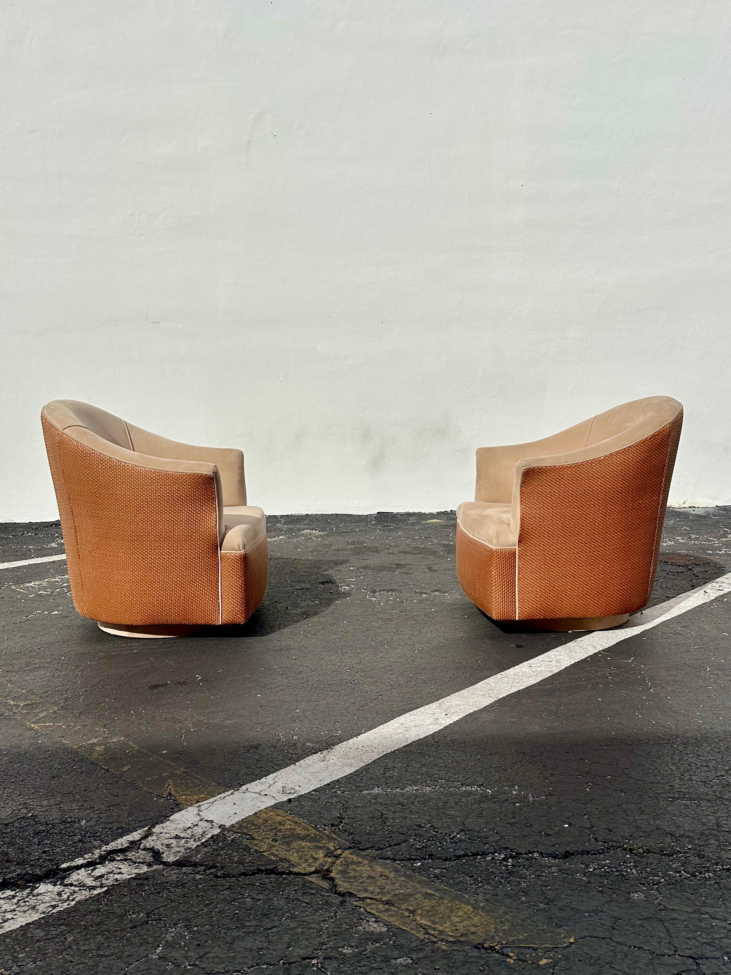 1980s Immaculate Milo Baughman Woven Leather Jute Rope Swivel Chairs, Set of 2 In Excellent Condition In Fort Lauderdale, FL