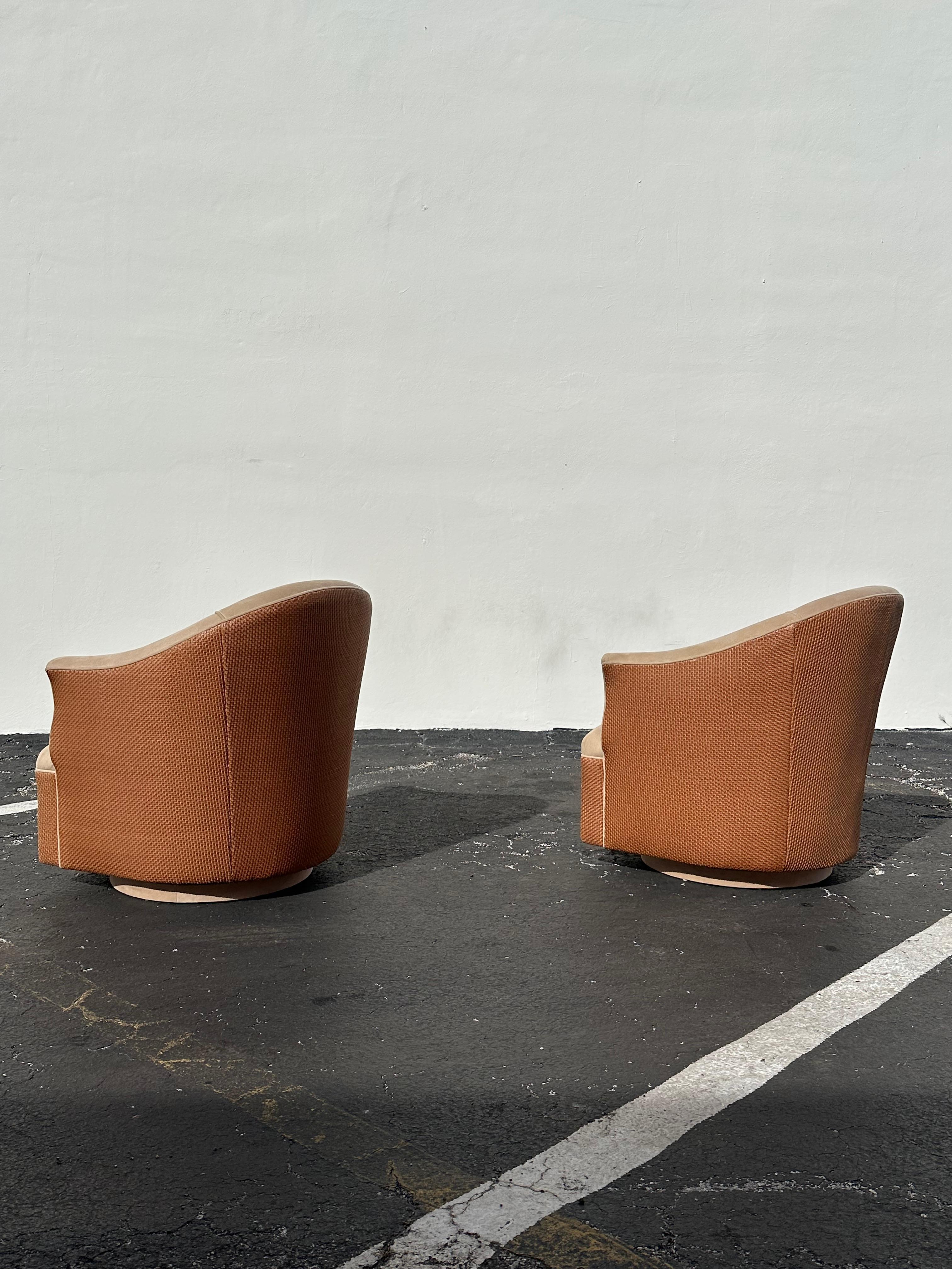 1980s Immaculate Milo Baughman Woven Leather Jute Rope Swivel Chairs, Set of 2 2