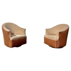 1980s Immaculate Milo Baughman Woven Leather Jute Rope Swivel Chairs, Set of 2