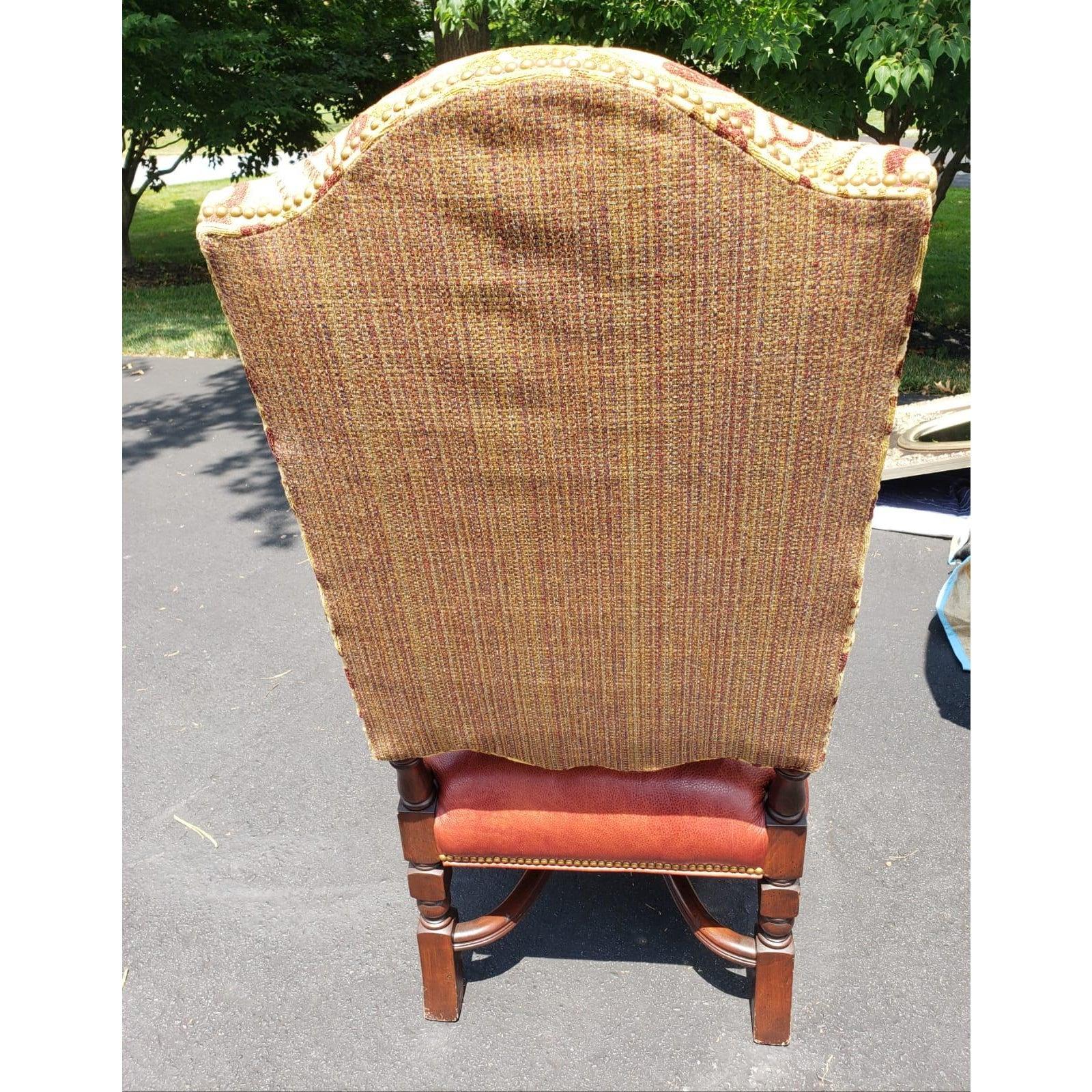 1980s Imperial French Louis XIII Leather and Upholstery High Back Chair For Sale 4