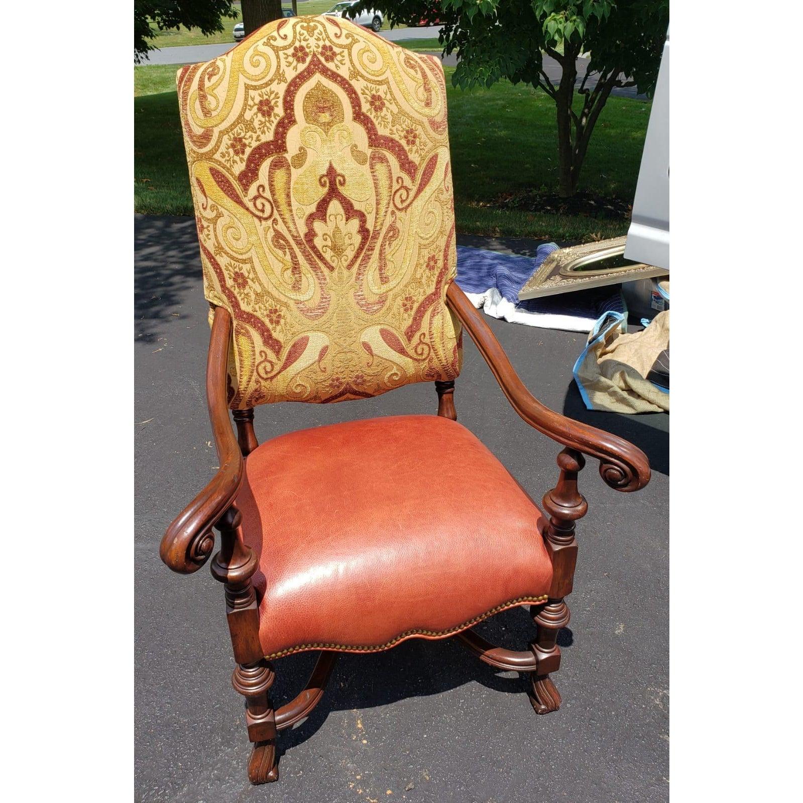 1980s Imperial French Louis XIII Leather and Upholstery High Back Chair For Sale 5