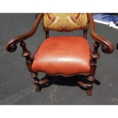1980s Imperial French Louis XIII Leather and Upholstery High Back Chair