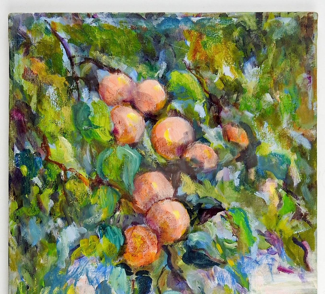 American 1980s Impressionist Fruit Tree Oil Painting