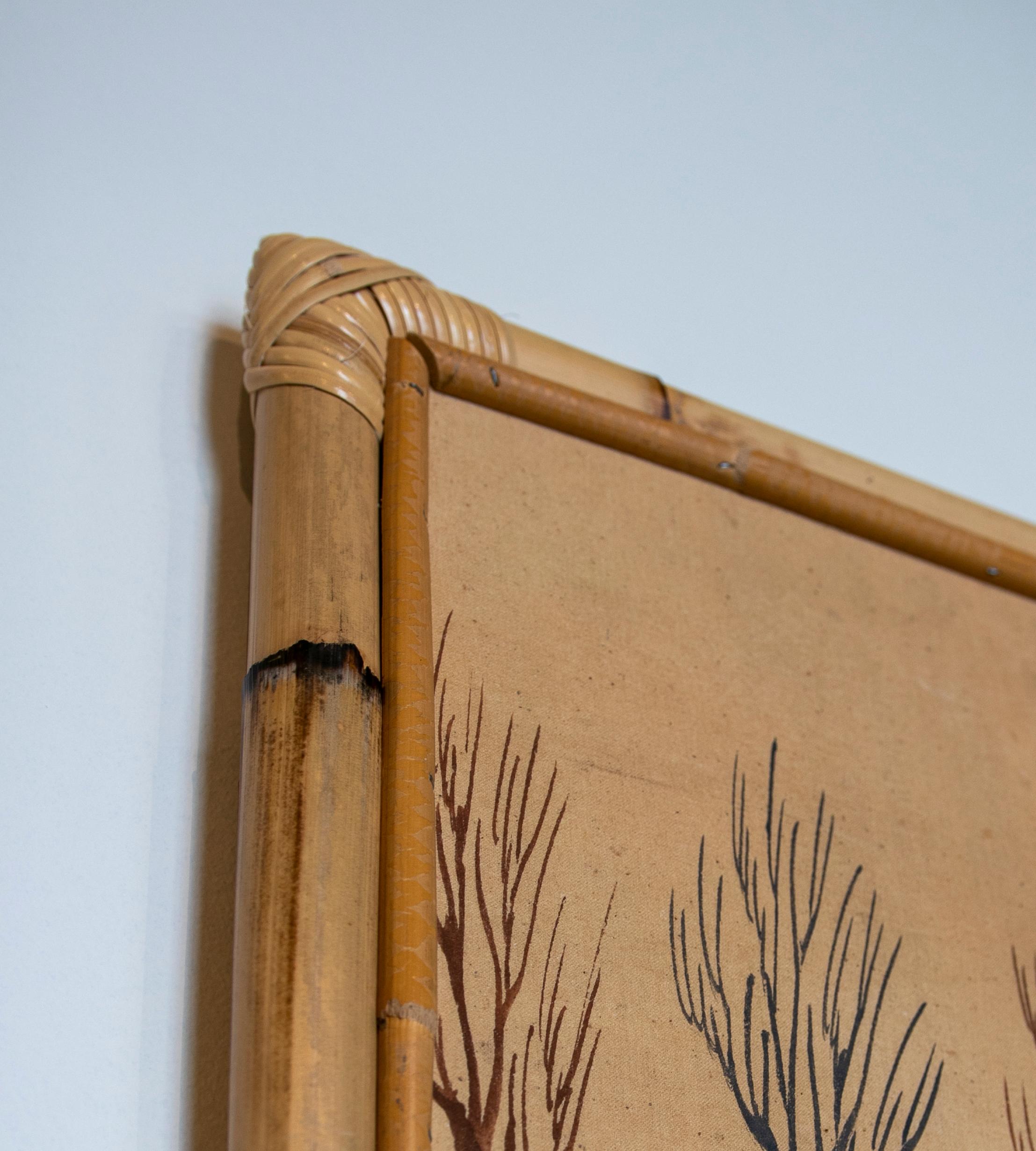1980s Indian Hand Painted Tiger Painting with Bamboo Frame 6