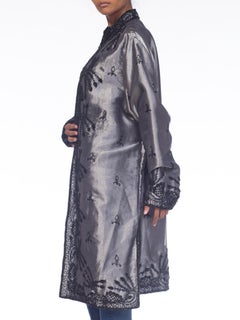 1980S Black & Silver Poly Blend Lamé Duster Jacket With 18Th Century Style Bead