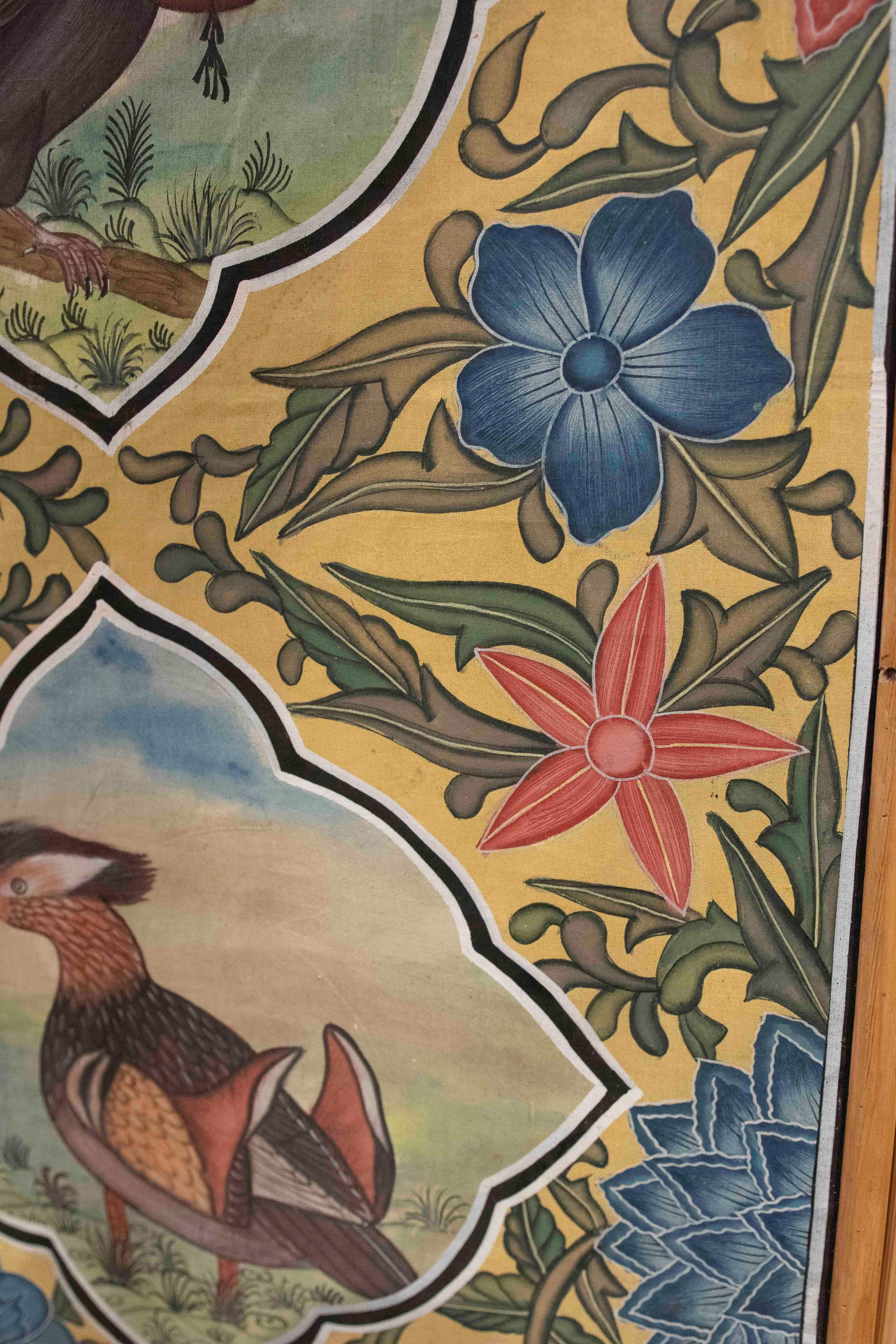 1980s Indo-Persian Decorative Panel with Exotic Birds and Bamboo Frame For Sale 5