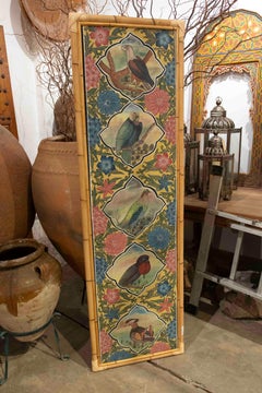 1980s Indo-Persian Decorative Panel with Exotic Birds and Bamboo Frame