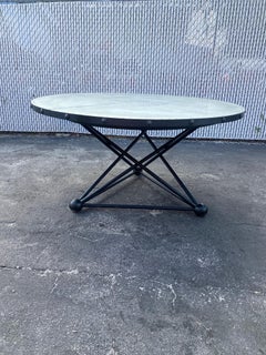 1980s Industrial Geometrical Sculptural Steel Zinc Wood Round Dining Table