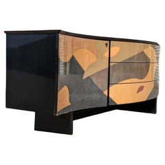 Credenza Buffet in Wood intarsiato anni '80 di Carlo Malnati, Postmoderno