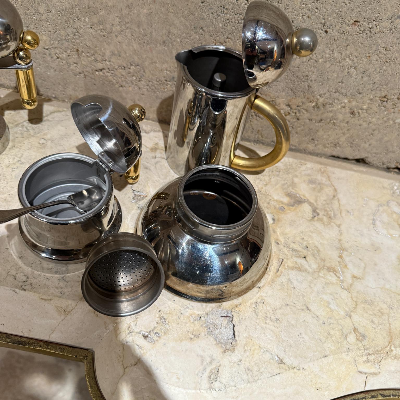 1980er Jahre Inoxpran Italienische Kaffee Moka Kanne Creamer Zucker Set im Angebot 5