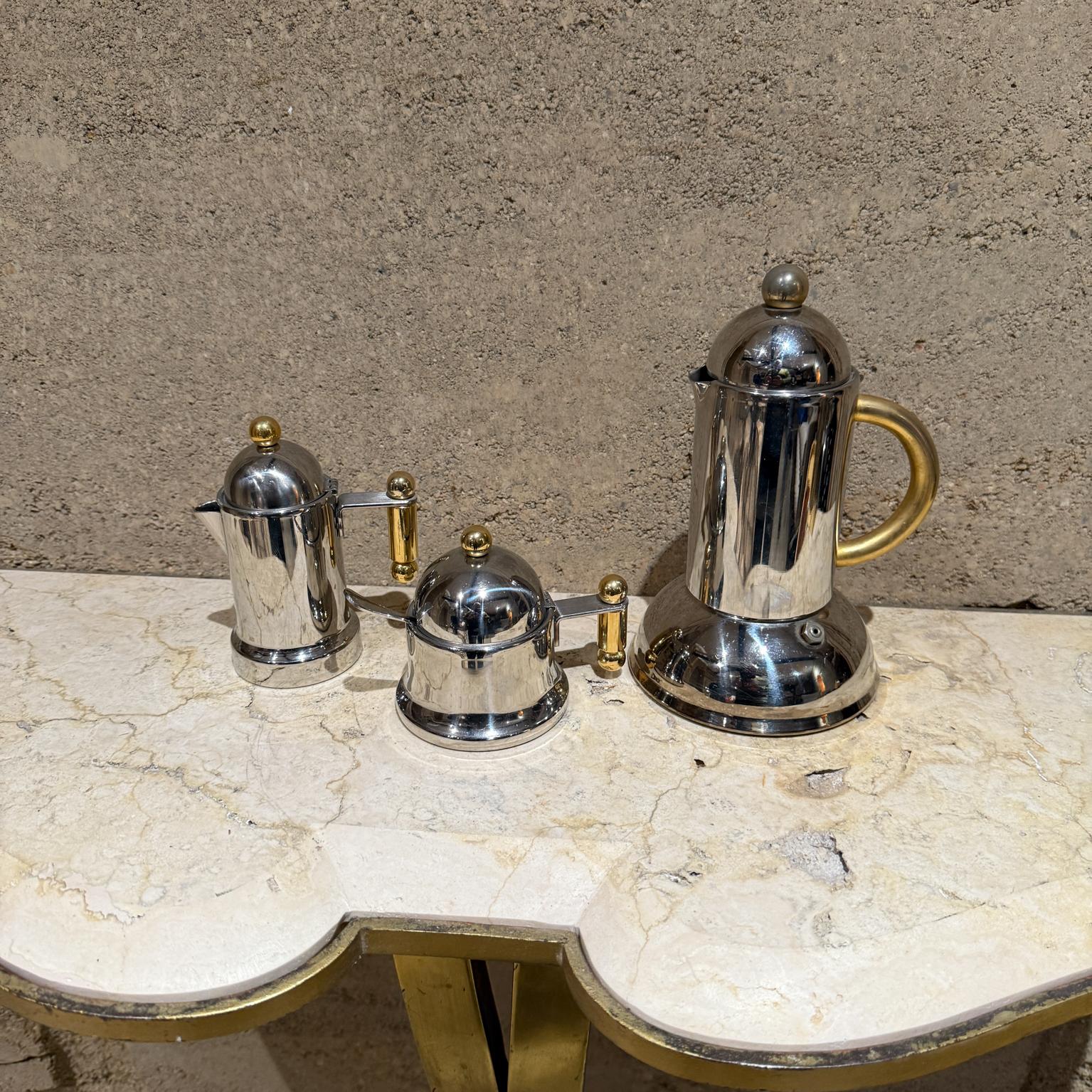 1980er Jahre Inoxpran Italienische Kaffee Moka Kanne Creamer Zucker Set (Moderne der Mitte des Jahrhunderts) im Angebot