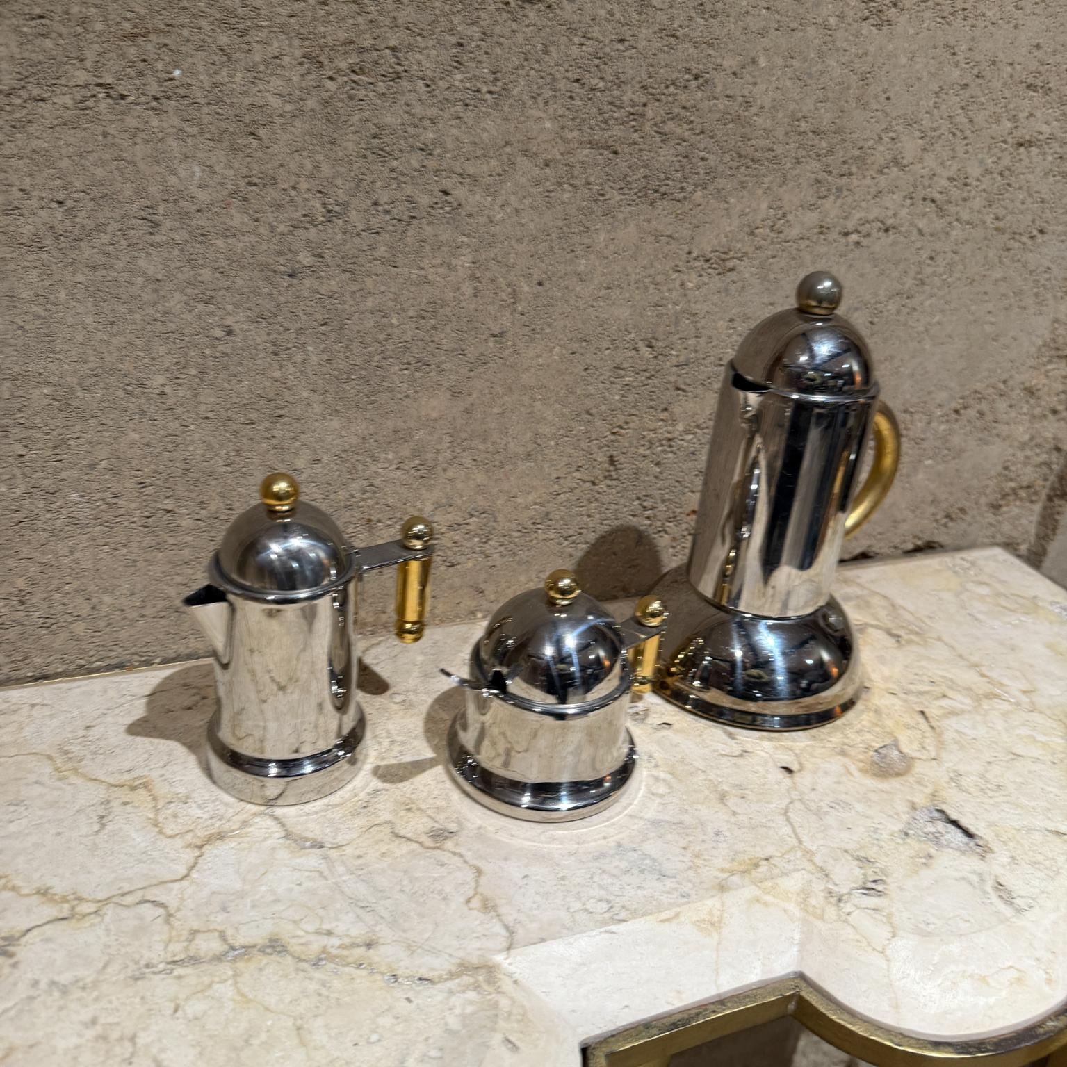 1980er Jahre Inoxpran Italienische Kaffee Moka Kanne Creamer Zucker Set im Zustand „Gut“ im Angebot in Chula Vista, CA