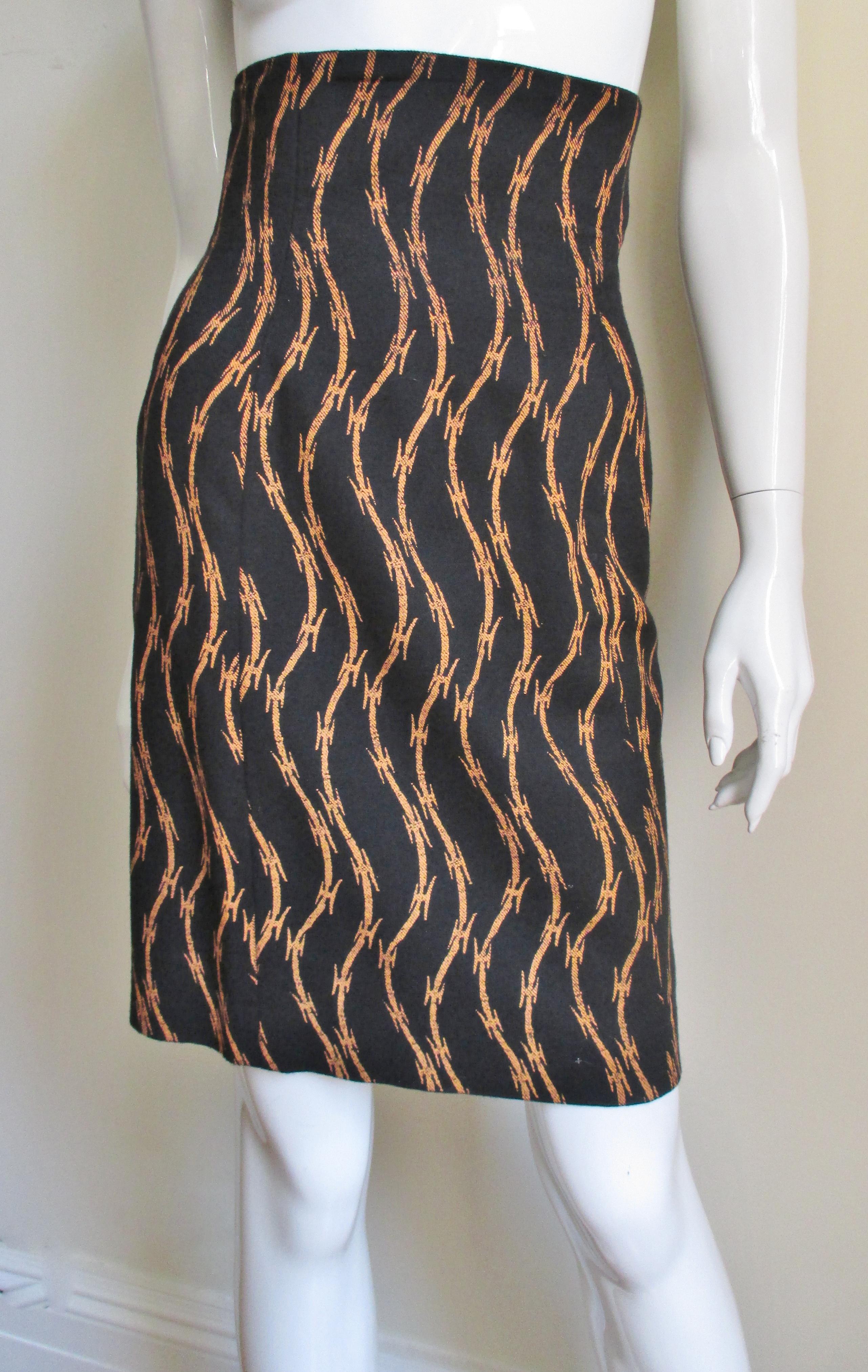 Black Stephen Sprouse Iconic Barb Wire Print Skirt 1980s For Sale