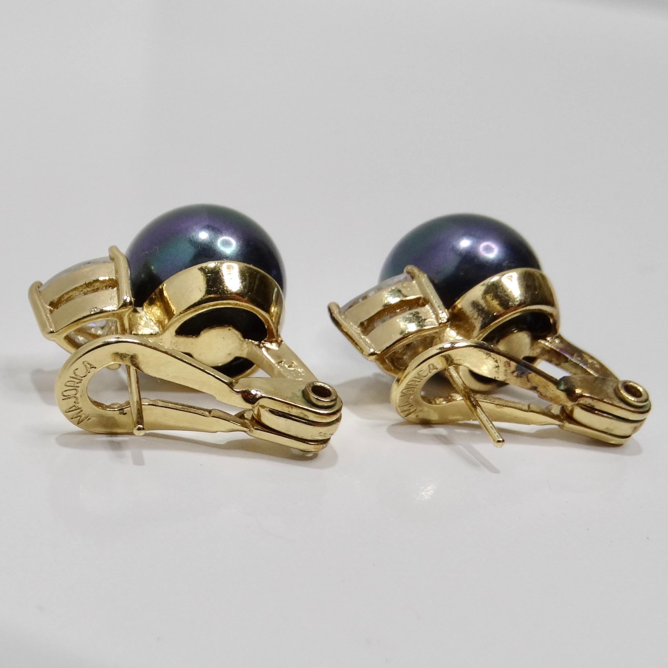 1980s Iridescent Pearl Rhinestone Earrings For Sale 3