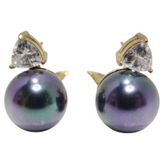1980s Iridescent Pearl Rhinestone Earrings