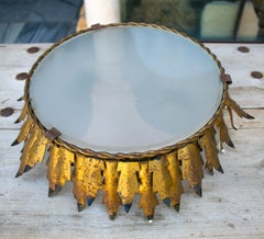 1980s Iron and Glass Ceiling Lamp Sun-Shaped