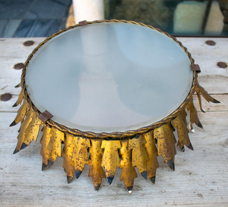 1980s Iron And Glass Ceiling Lamp Sun Shaped
