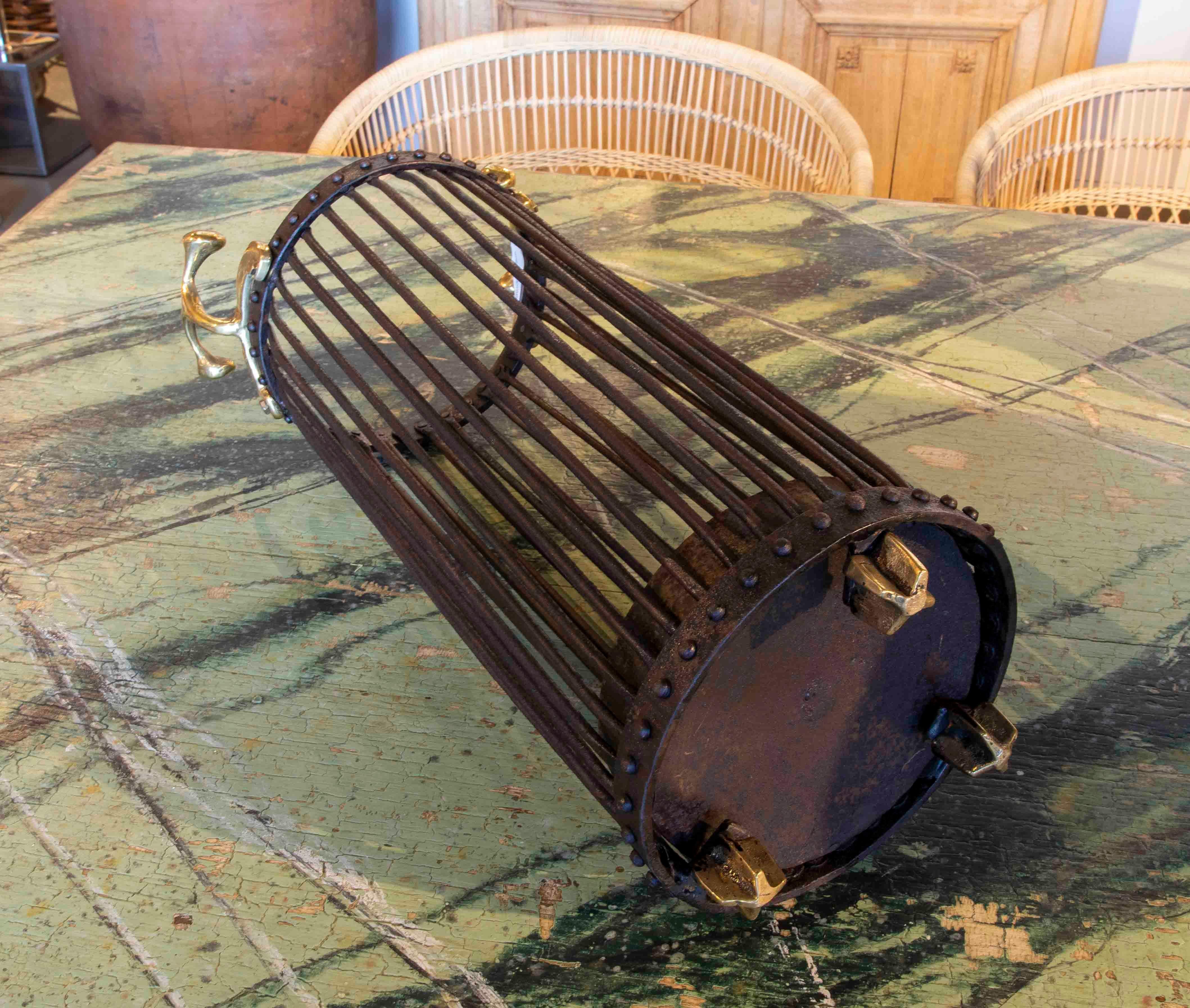  1980s Iron Umbrella Stand with Bronze Handles by the Artist David Marshall For Sale 7