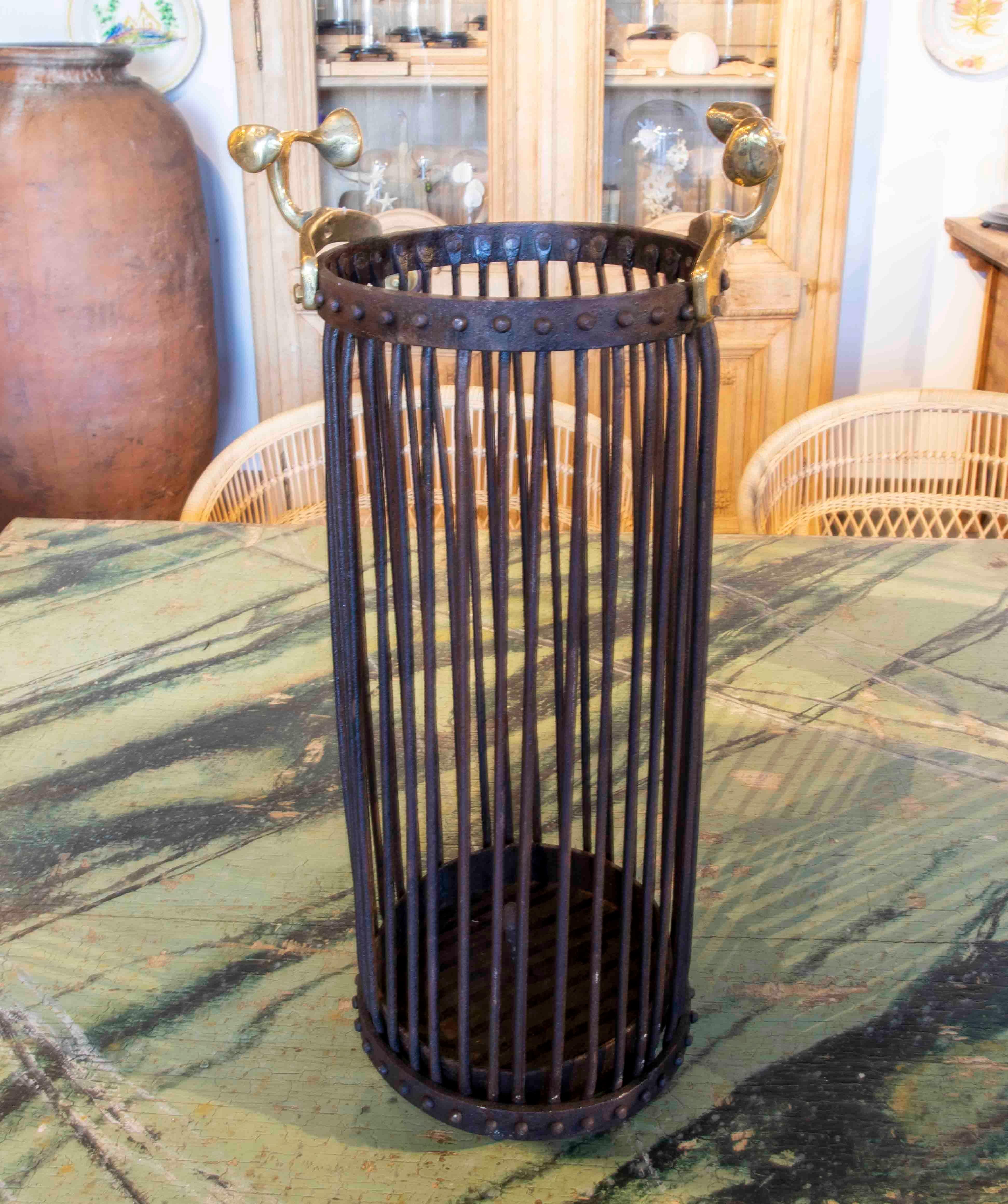 Spanish  1980s Iron Umbrella Stand with Bronze Handles by the Artist David Marshall For Sale