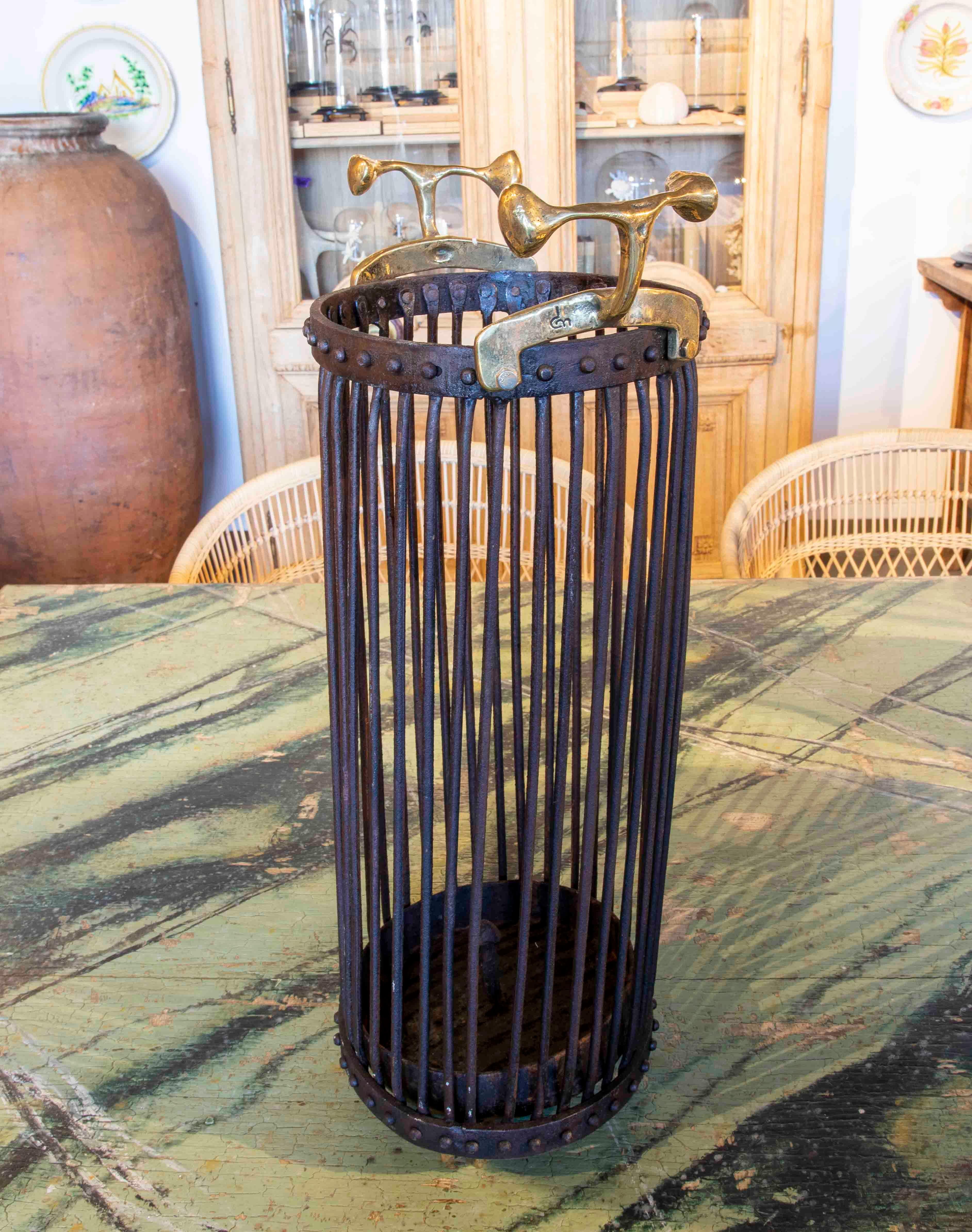 20th Century  1980s Iron Umbrella Stand with Bronze Handles by the Artist David Marshall For Sale