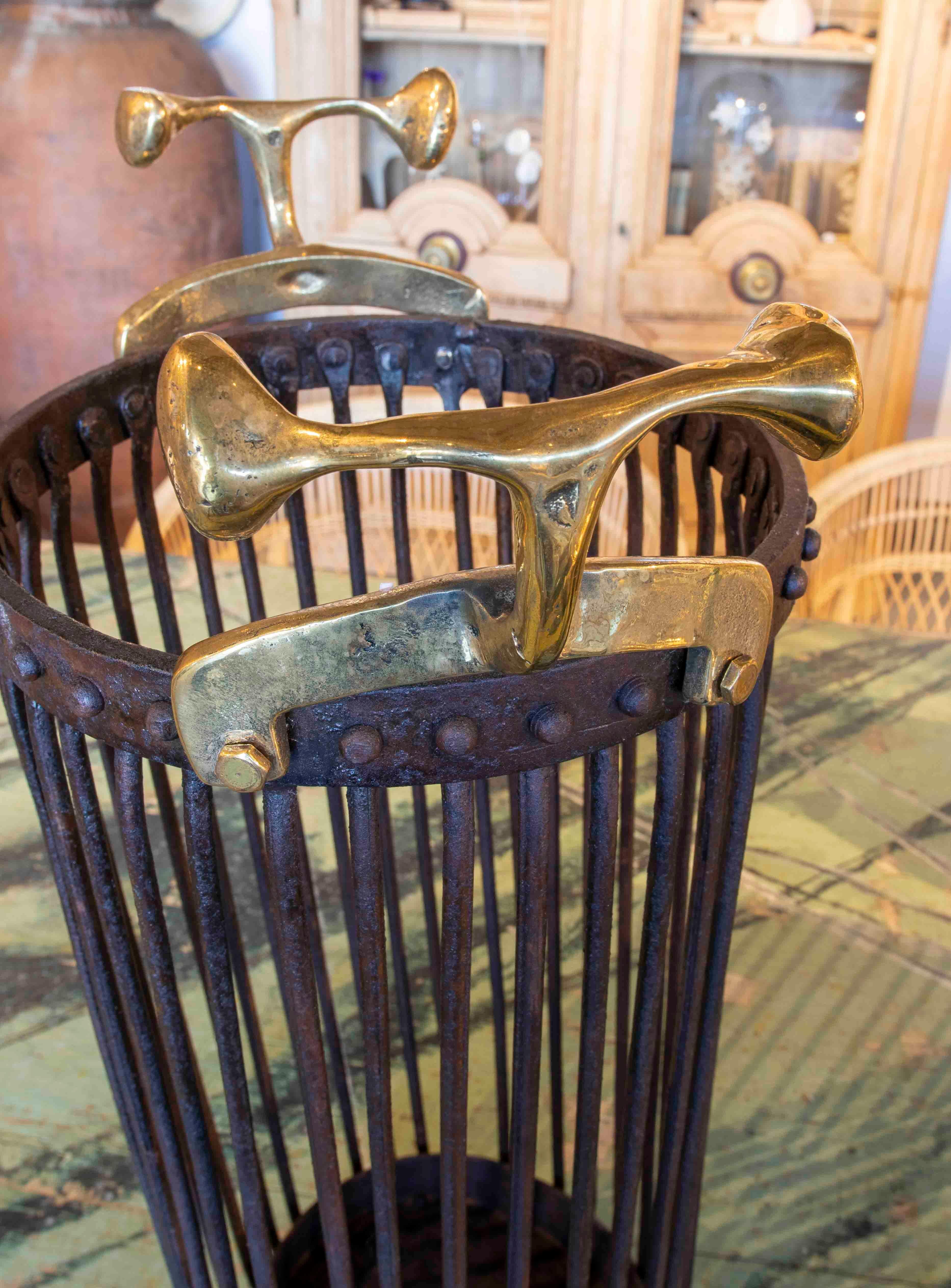  1980s Iron Umbrella Stand with Bronze Handles by the Artist David Marshall For Sale 3