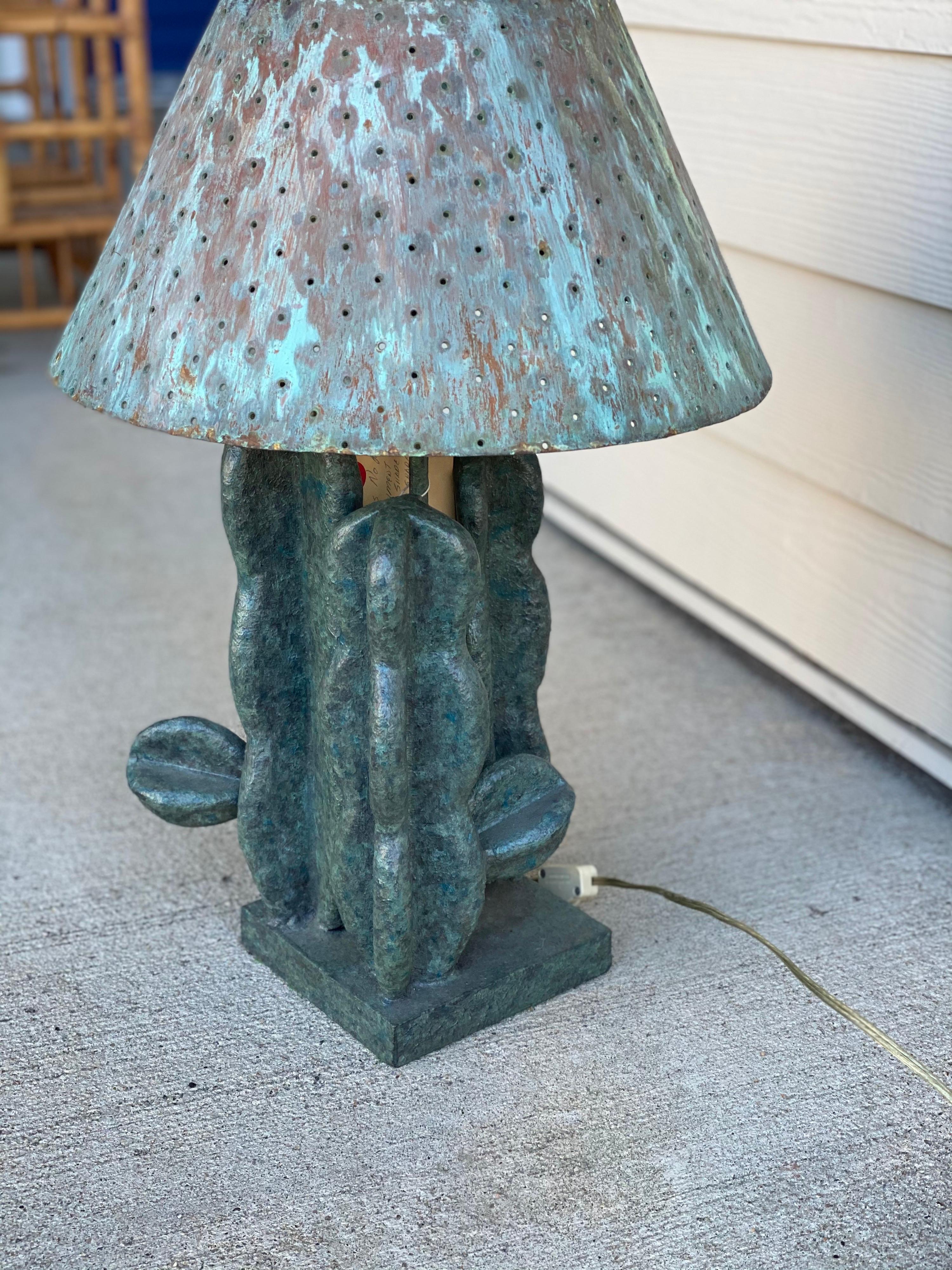 1980s Iron Verdigris Cactus Lamp In Good Condition For Sale In Southampton, NY