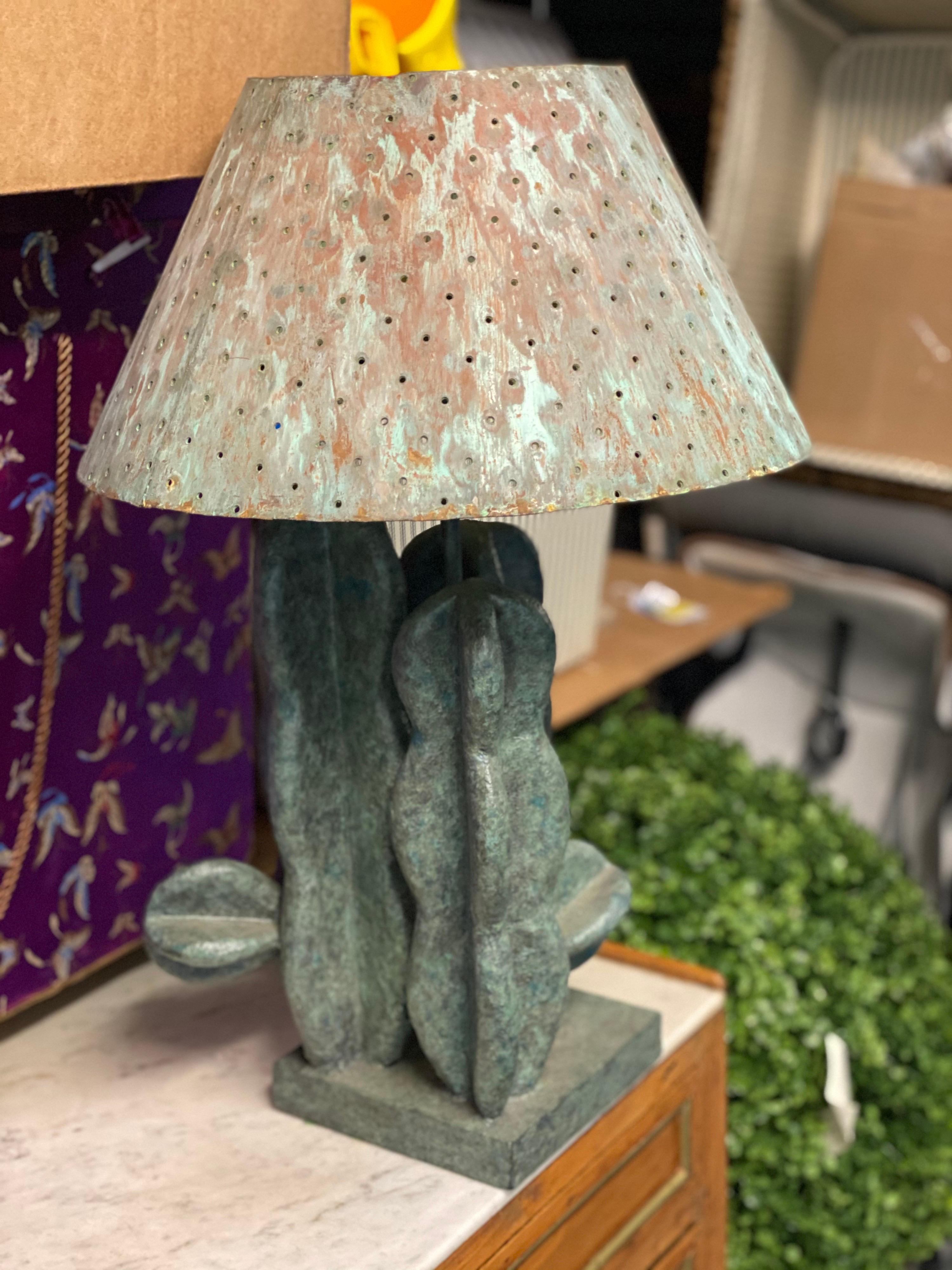 1980s Iron Verdigris Cactus Lamp For Sale 2