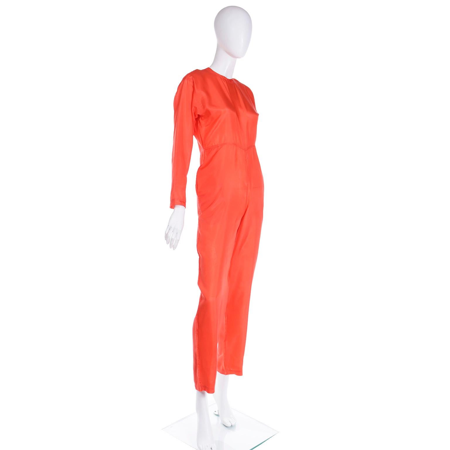 Women's 1980s Isaac Mizrahi Vintage Orange Silk One Piece Jumpsuit For Sale