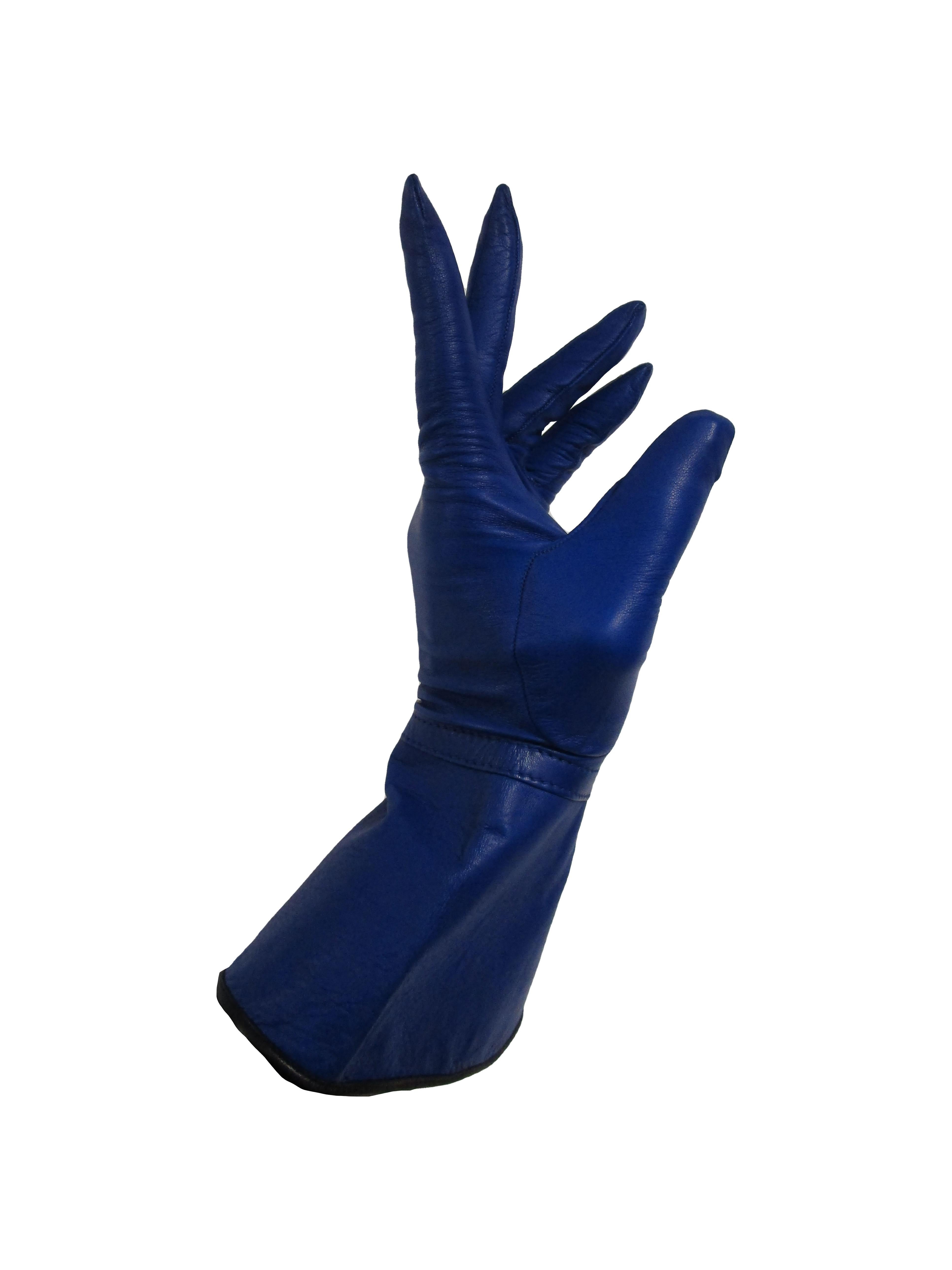 Women's 1980s Isabel Canovas Azure Blue Leather Gloves 