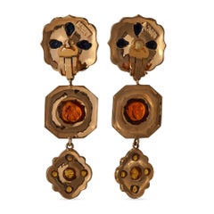 1980s Isabel Canovas Gold Triple Drop Engraved Earrings