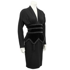 1980s Isabelle Allard Black Corset Style Cocktail Dress
