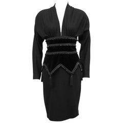 1980s Isabelle Allard Black Corset Style Cocktail Dress 