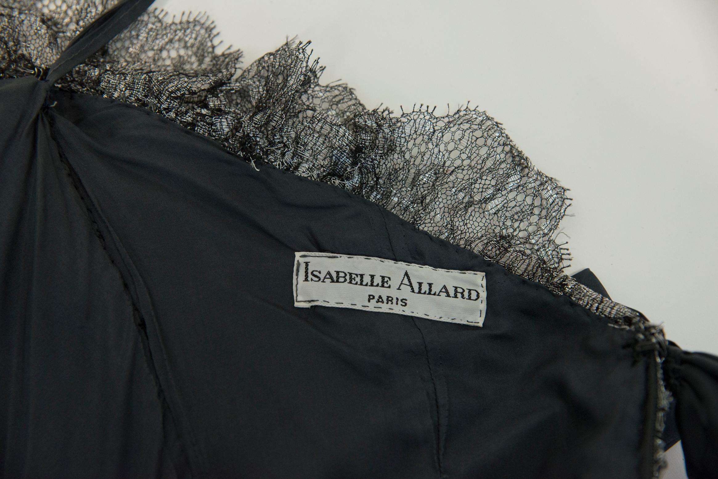 1980s Isabelle Allard Bows-Embellished Ruched Lace Dress & Removable Sleeves Set For Sale 16