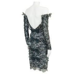 1980s Isabelle Allard Bows-Embellished Ruched Lace Dress & Removable Sleeves Set
