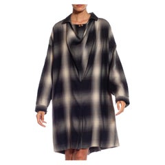 1980S ISSEY MIYAKE Vestido camisero oversize a cuadros blancos y negros