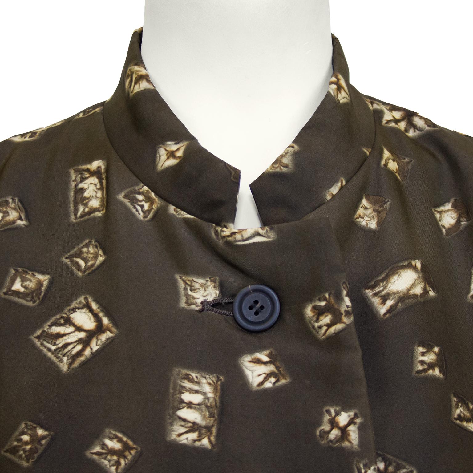 1980s Issey Miyake Brown Printed Silk Jacket  In Good Condition For Sale In Toronto, Ontario